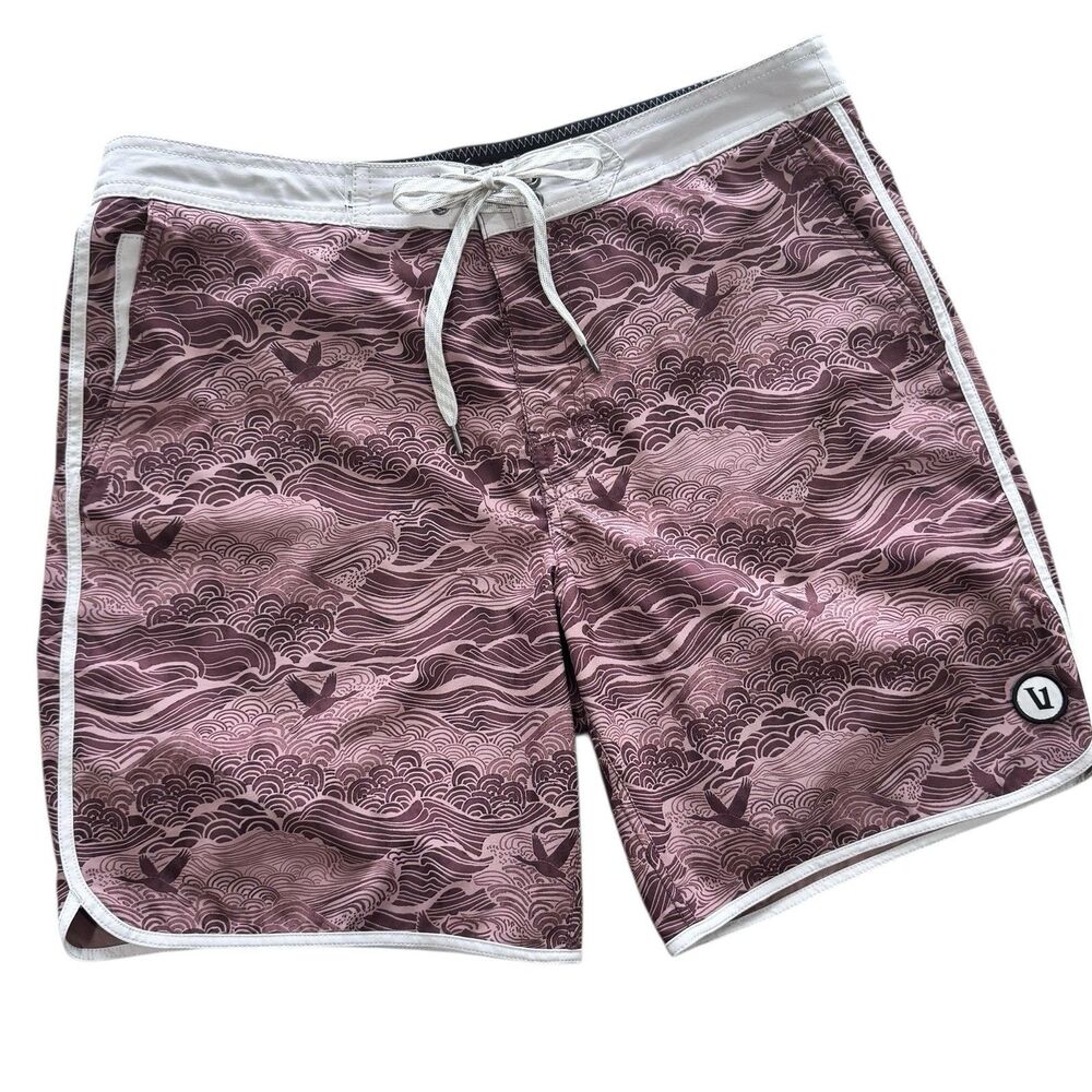 Vuori Cruise Board Shorts Mens Size 32 Cedar Print Pink Lightweight PRISTINE